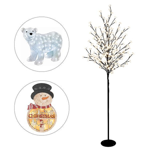 Téli dekor szett - 1,5 m-es díszfa 200 LED-del és jegesmedvével + BÓNUSZ ajtódísz